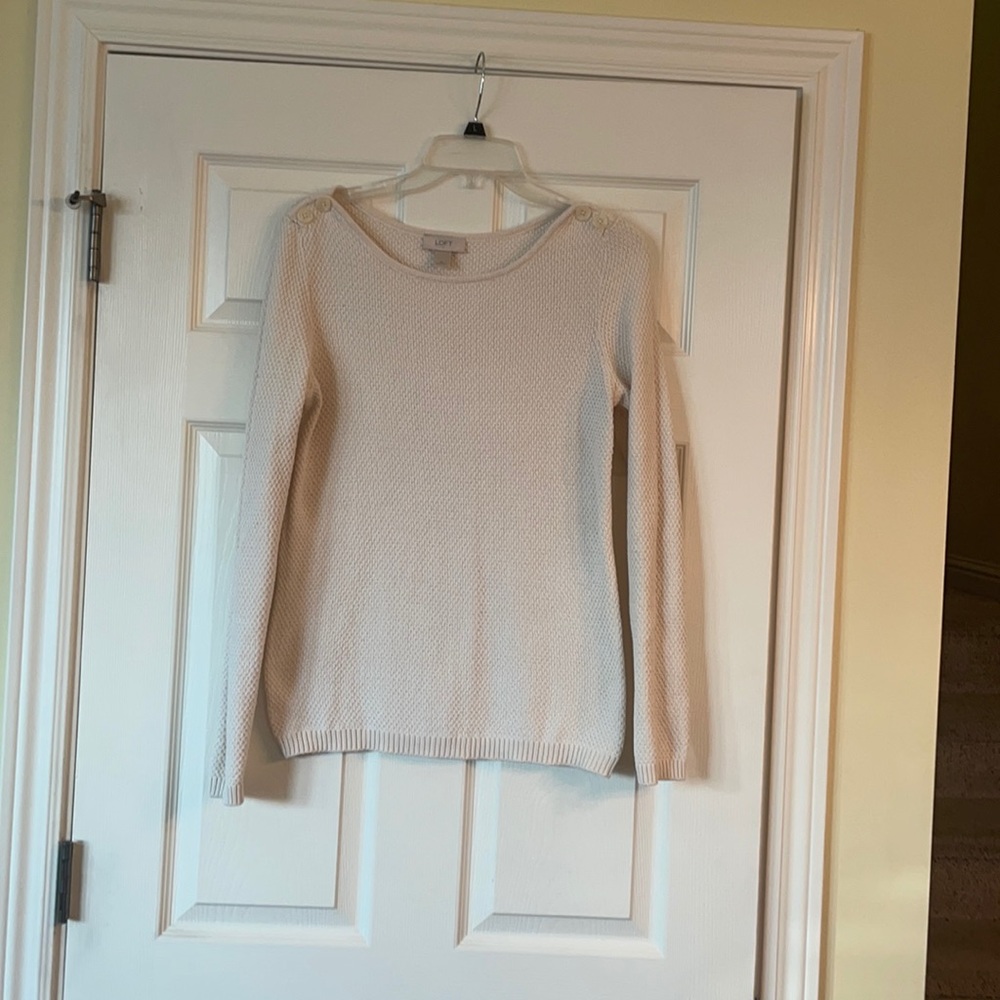 Cream Knit Loft Sweater with Button Shoulders